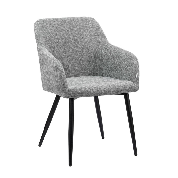 Homla SELLA szék, szürke, 57x59,5x83 cm, háttámlával és ergonomikus kartámaszokkal, fekete fém lábakkal