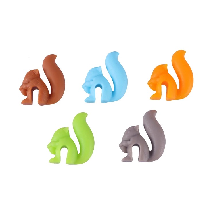 Set 10 markere silicon pentru pahare vin, veverita, multicolor, 2.5x2.3x0.8cm