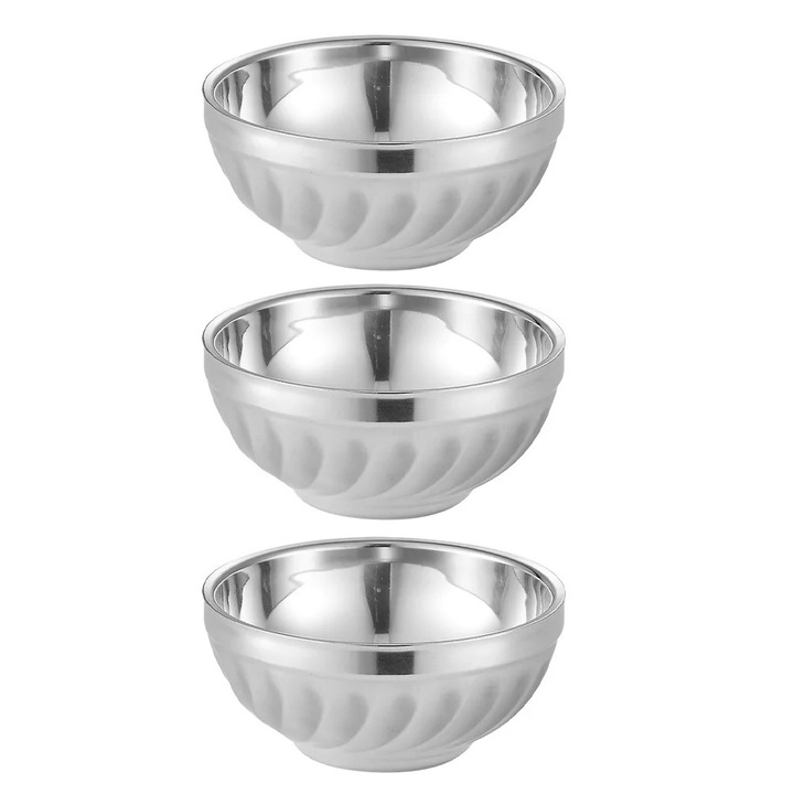 Set 3 boluri YANYXR din otel inoxidabil, izolatie dubla, argintiu, 15.5x15.7x7cm
