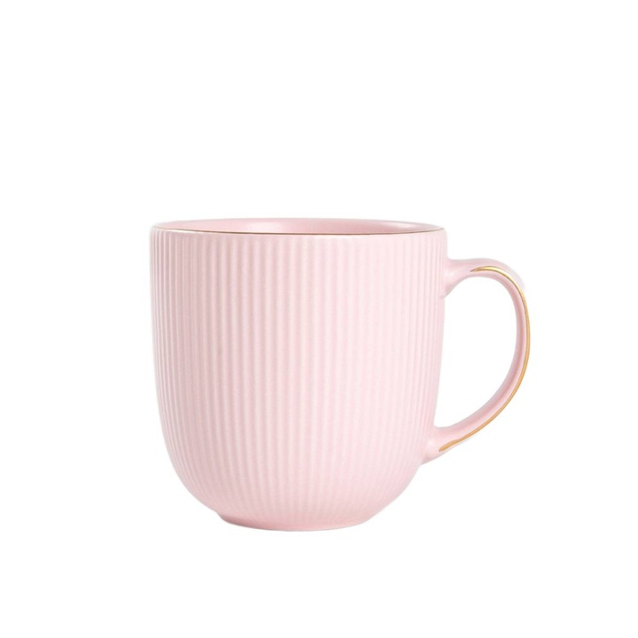 Cana din portelan roz pastel Homla cu decor auriu, 350 ml