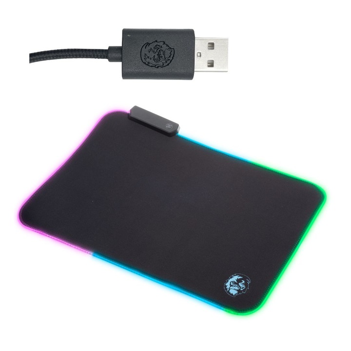 Mousepad gaming Silver, negru, iluminare LED, dimensiuni 350x250x3mm, multicolor