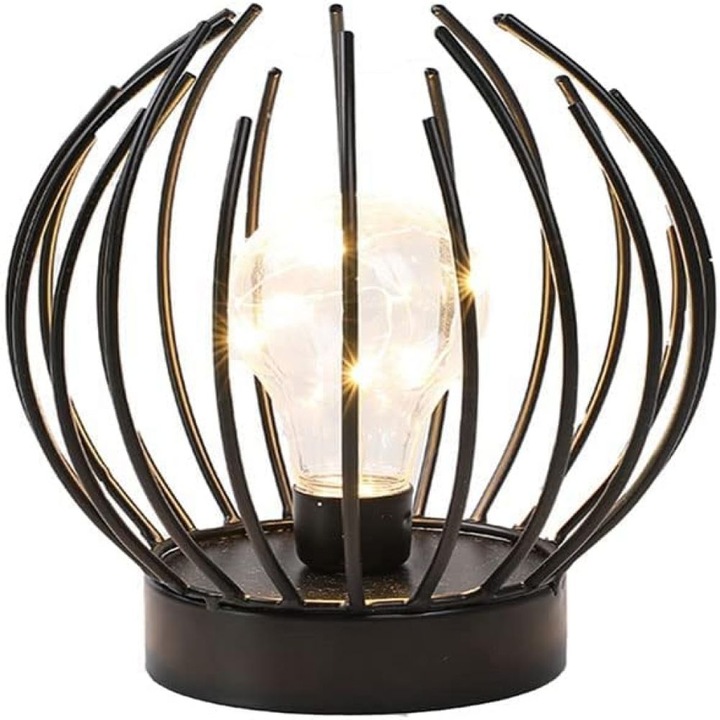 Vintage dekoratív lámpa, fém ketreces lámpa, puha fehér LED fény, időzítő funkció, 15x15x18cm