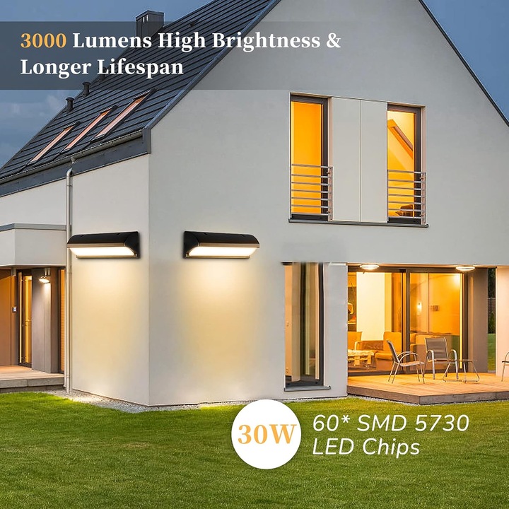 Външна стенна лампа Enforose, 30W, алуминиева конструкция, устойчива на атмосферни влияния, за вътрешна и външна употреба