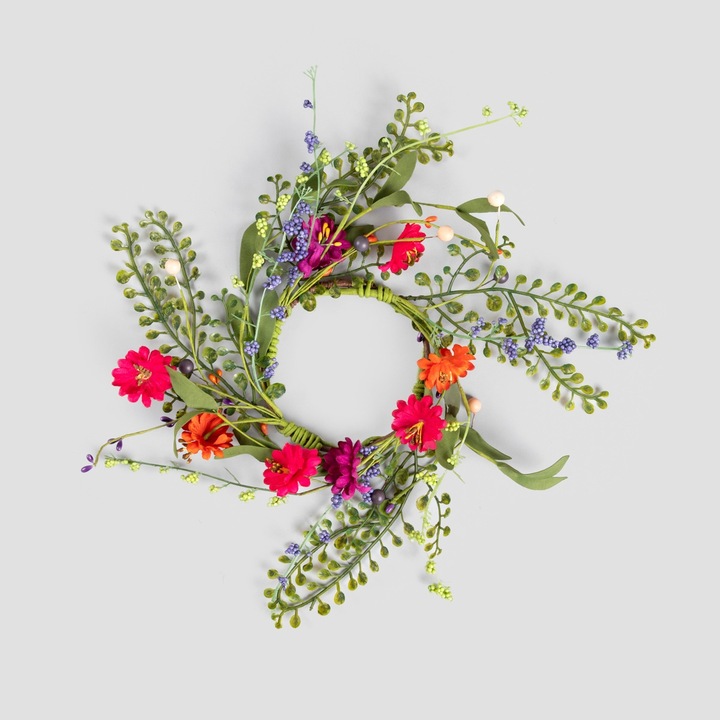 Coroana decorativa cu flori colorate, Homla, 10 cm, multicolor