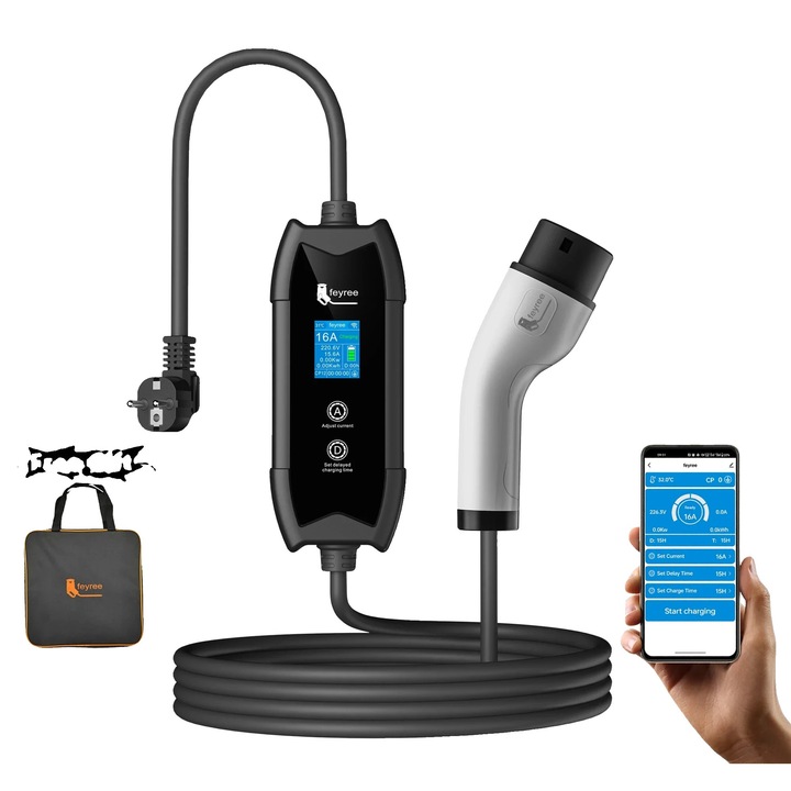 Incarcator portabil pentru vehicule electrice, 3.5KW, control prin aplicatie, 16A, 5m, Type2