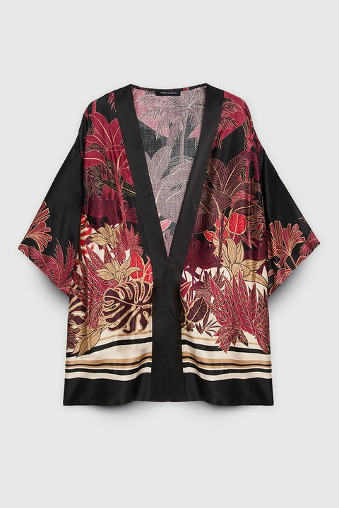 FIORELLA RUBINO, Bluza cu model, decolteu in V si aspect satinat, Negru/Bej/Rosu stins