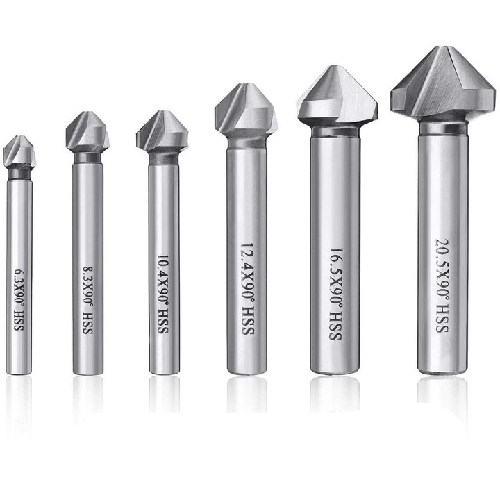 Set burghie cu conic, Enforose, 6+1 piese, otel rapid industrial, 90 grade, pentru lemn si metal