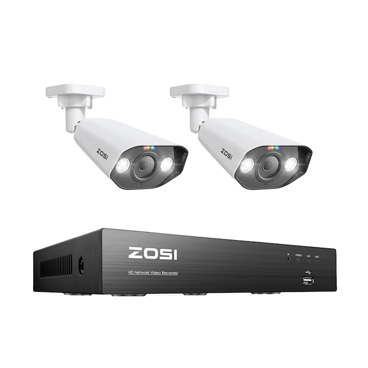 Kit complet supraveghere 5 MP Hikvision Turbo HD cu 4 camere exterior IR 25m, HDD 1 Tb, accesorii complete, vizualizare pe telefonul mobil