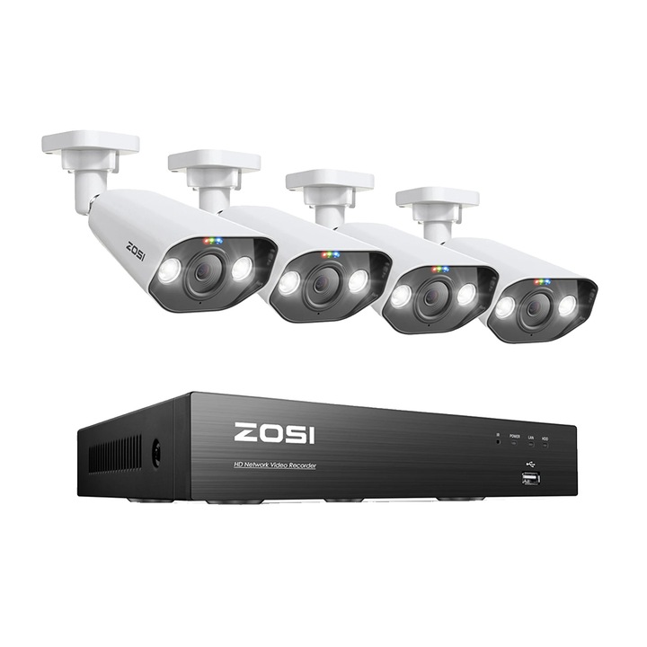 Система от камери за наблюдение, 4 5MP камери, интелигентно засичане, нощно виждане, бяло