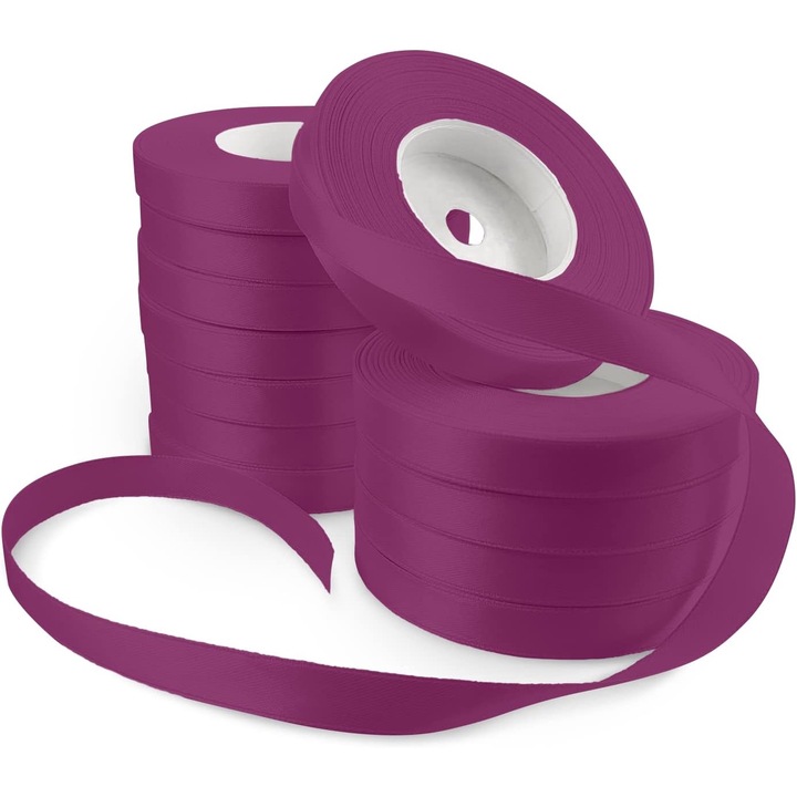 Szaténszalag szett, Netuno, 12 mm x 32m, fényes felülettel, dekorációnak tökéletes, poliészter, műanyag tekercsre tekerve, Szilva, 12 db