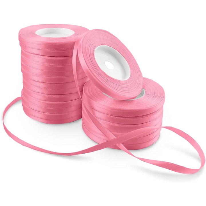 Szaténszalag szett, Netuno, 6 mmx 32m, fényes felülettel, dekorációnak tökéletes, poliészter, műanyag tekercsre tekerve, Candy pink, 20 db