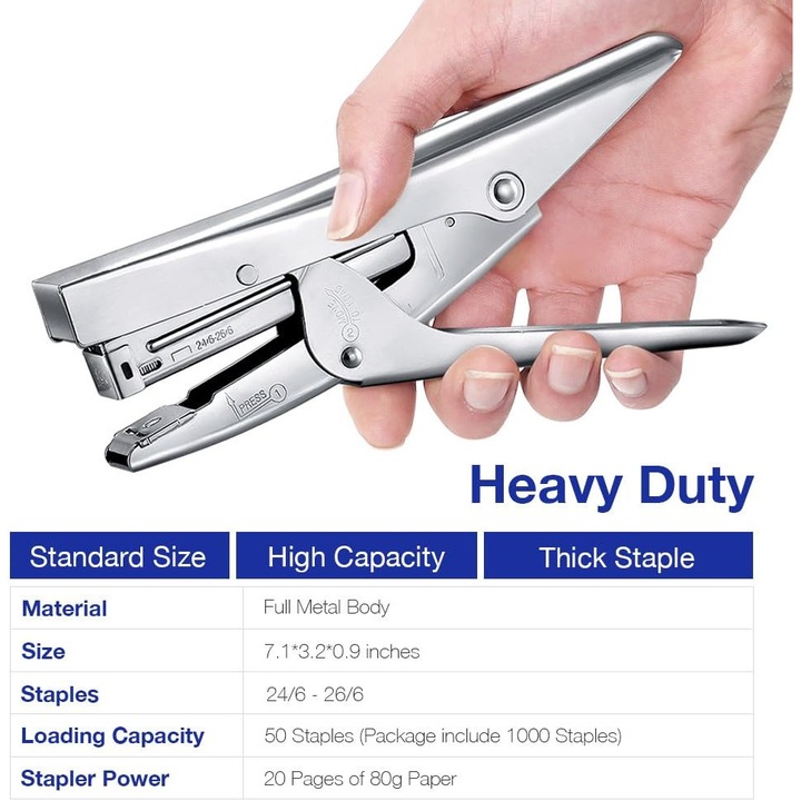 Capsator metalic cu 5000 capse si decapsator, capacitate 20 foi, birou