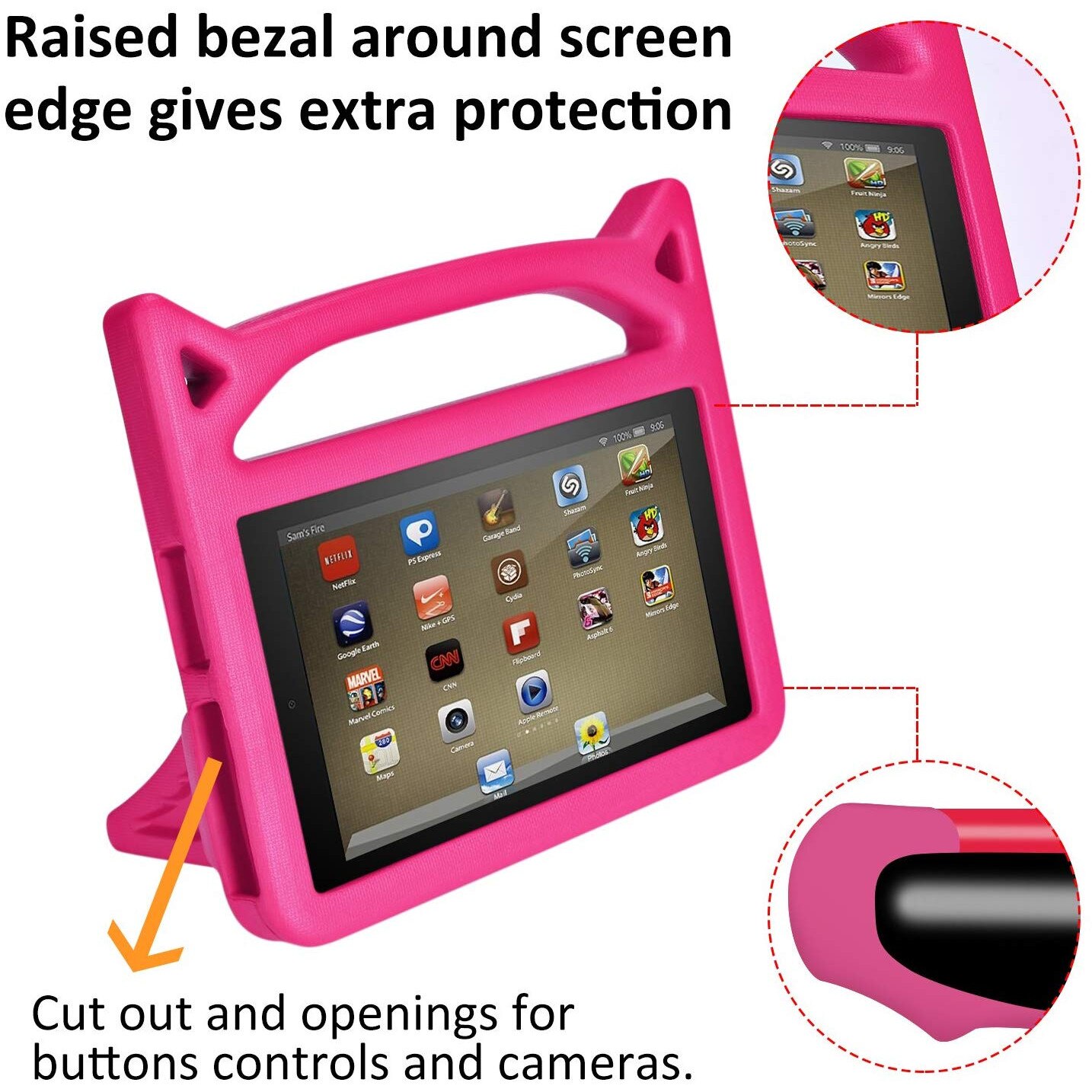 Husa tableta Enforose pentru Kindle Fire 7, set cu suport pliabil, protectie soc, maner portabil, culoare multicolor