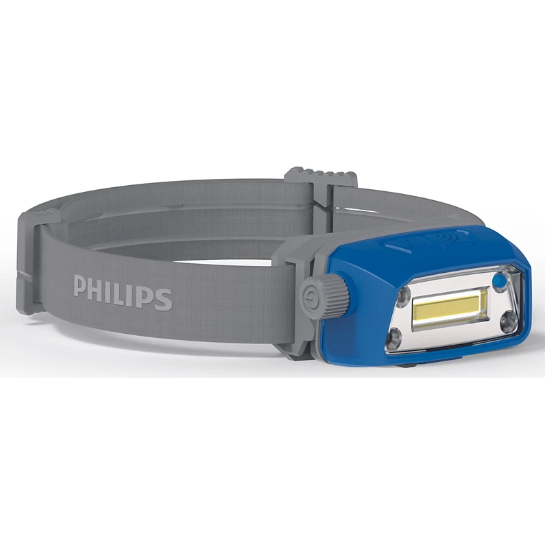 Lanterna LED frontala reincarcabila Philips HL22M LPL74X1, 3W, 300 lm, rotativa, cu senzor de miscare, acumulator 3.7V 1400 mAh, micro USB, lumina alba (6500K), IP67, Gri/Albastru