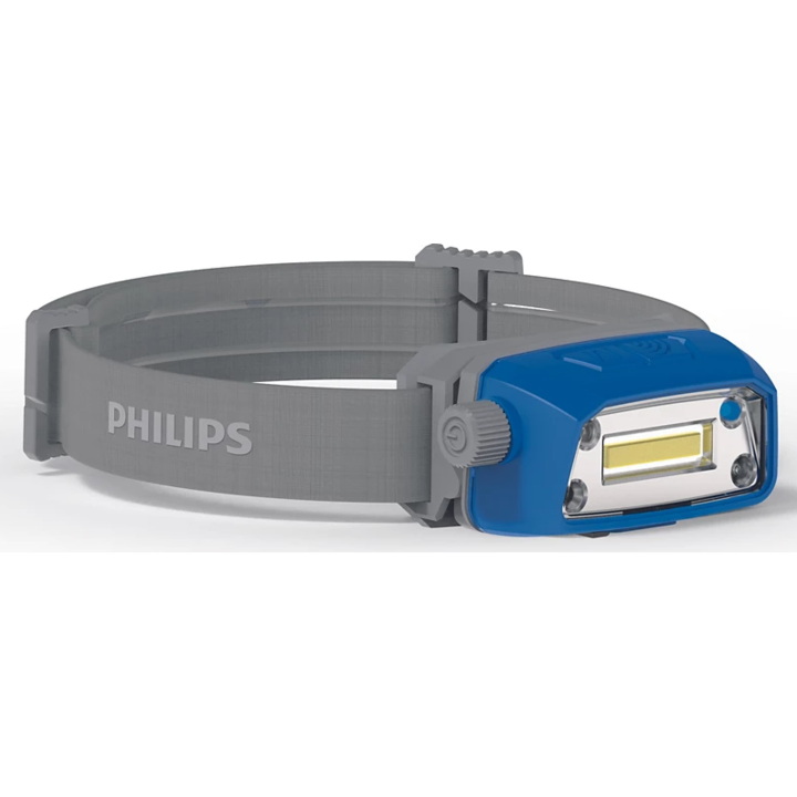 LED челник Philips HL22M LPL74X1 акумулаторен, 3W, 300 lm, въртящ се, със сензор за движение, батерия 3.7V 1400 mAh, micro USB, бяла светлина (6500K), IP67, сив/син