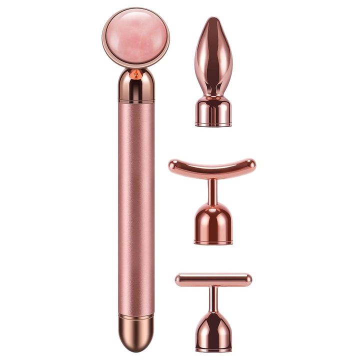 Aparat de masaj facial Enforose, Golden Pulse, 4 in 1, aur de 24K, compact