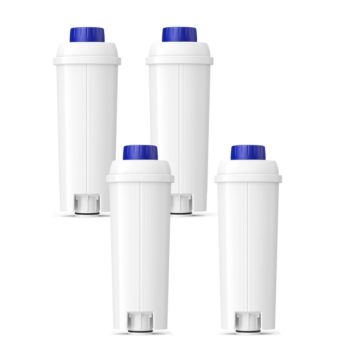 Комплект 4 филтри за кафемашина, ZGGZERG, Воден филтър за кафемашина Delonghi, Премахване на котлен камък, Полипропилен, Въглеродни частици, Смола, 15.7*5.6*4 см, Син+Бял