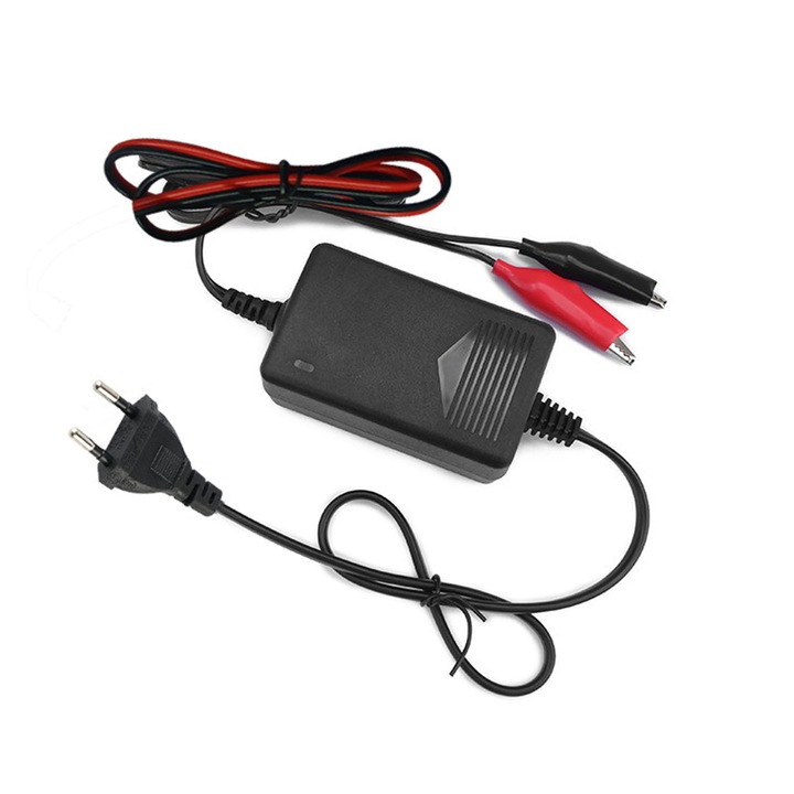 Incarcator acumulatori plumb, ZGGZERG, Incarcator de baterie biciclete, Mod de incarcare in trei etape, 12V, 1.5A, Protectie la supratensiune, Protectie inversa polaritatii, Pentru trotinete, motociclete, ABS, 82*51*33mm, Negru