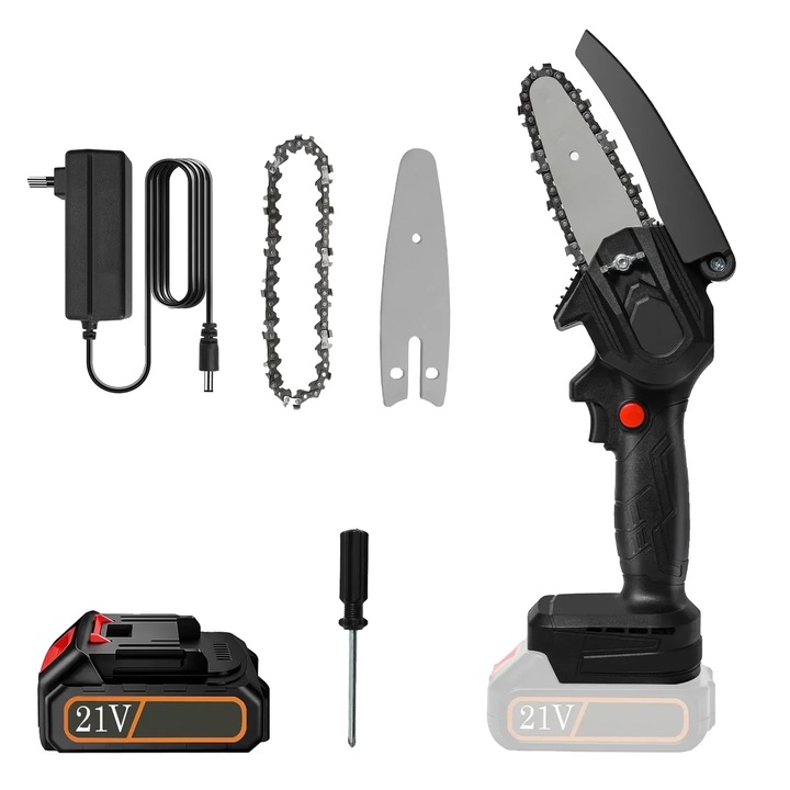 Мини електрически трион, 21V, 350W, 4 инча, комплект с батерия, черен