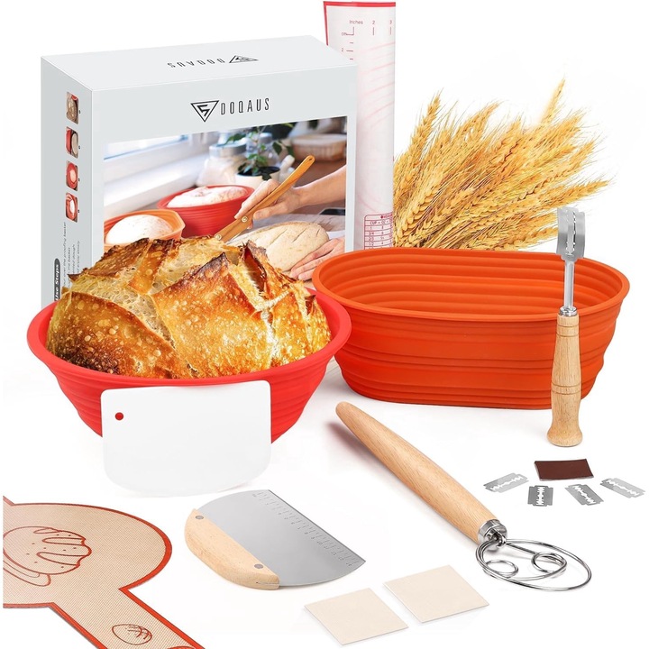 Set de cosuri si accesorii pentru coacere a painii din silicon, pliabil, usor de curatat