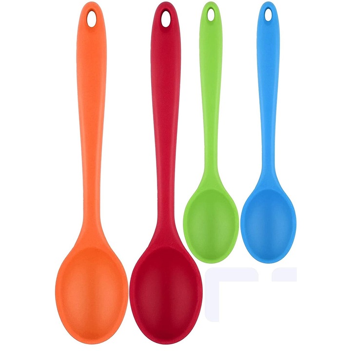 Set 4 linguri de amestecare din silicon, Enforose, rezistente la caldura, design ergonomic, multicolor