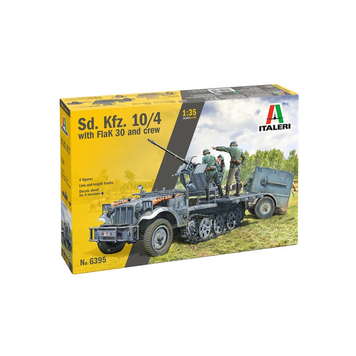 Macheta militara de construit Vehicul Sd. Kfz. 10/4 with FlaK 30 Scara 1:35 Italeri 6395