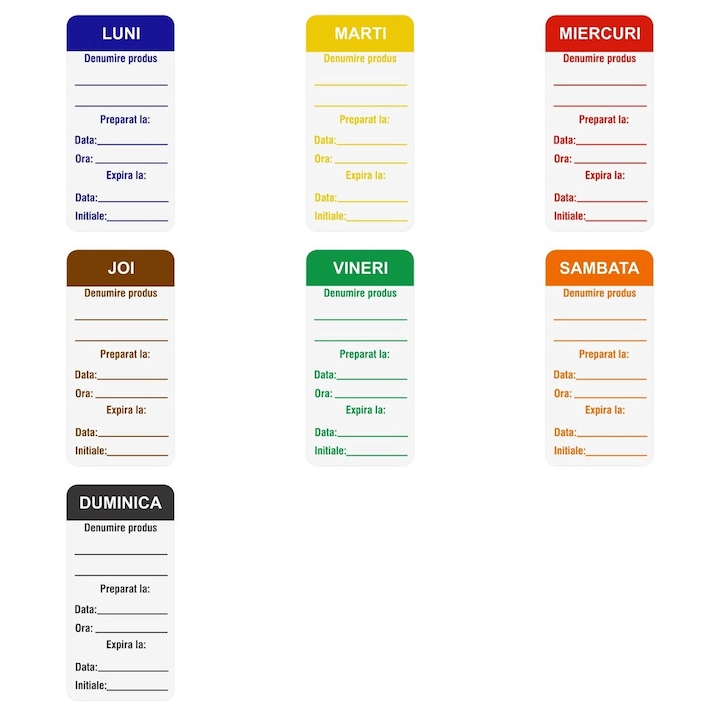 Set 700 etichete 3x6 cm PVC "Zilele saptamanii" pentru HACCP - HoReCa, Restaurante si Industria Alimentara
