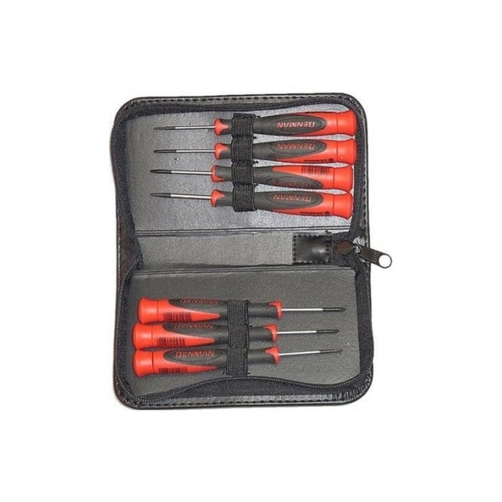 7 db professzionális precíziós csavarhúzó készlet, textil hordtáska, Benman