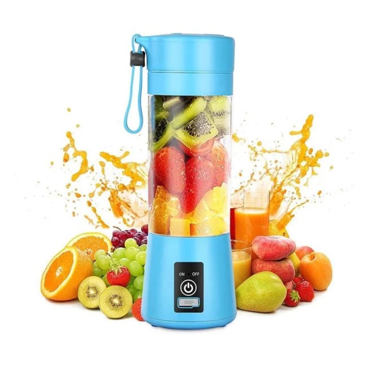 Mini Blender Portabil SMArtCo, Reincarcabil USB, 380ml, Albastru, Material Plastic Transparent, Design Ergonomic