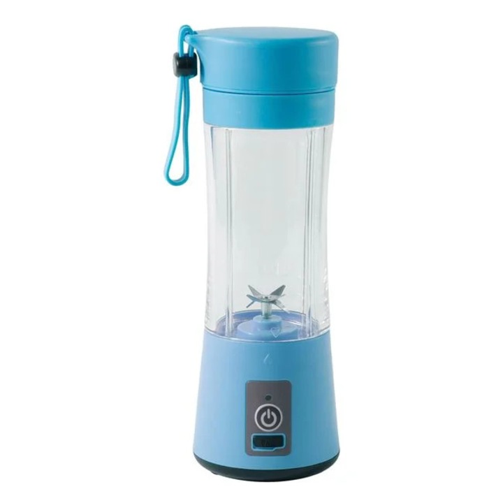 Mini Blender Portabil Reincarcabil cu USB din Plastic Transparent Bleu & Maner din Silicon 380ml