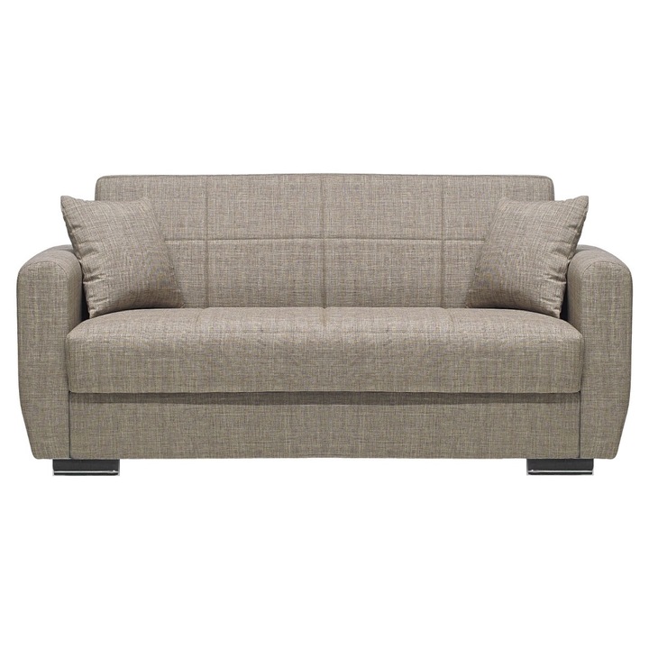 Canapea SIDEF Bej, 2 locuri, extensibila, cu stofa, lada depozitare si 2 perne décor incluse - SDF46-2
