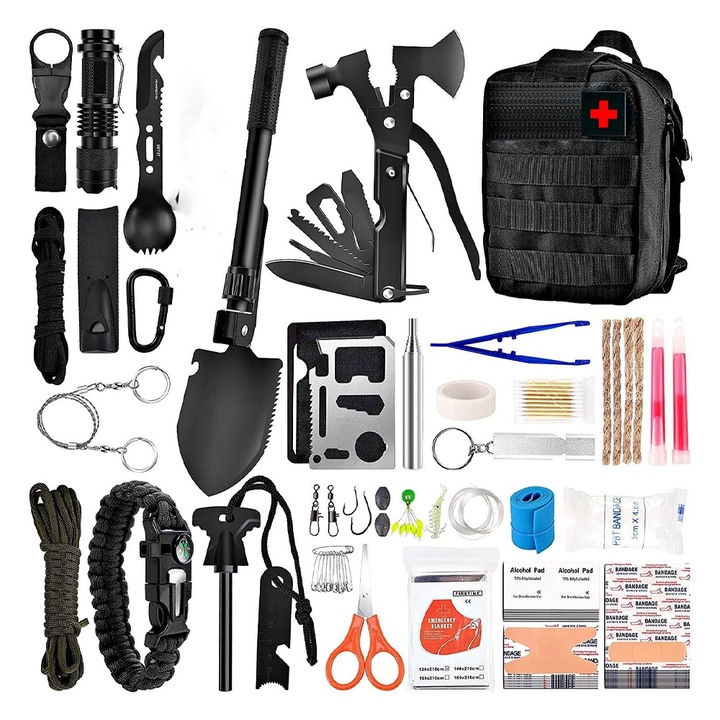 Многофункционален комплект за оцеляване, OPTIM SOLUTION, 42 професионални инструмента, черен