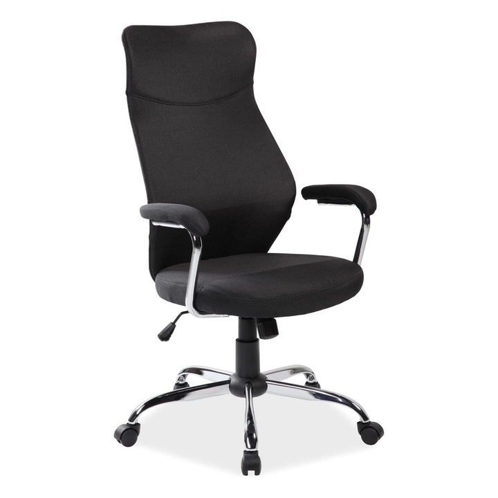 Scaun birou Q319, stofa/metal/plastic, 64x52x112/122 cm, negru/crom