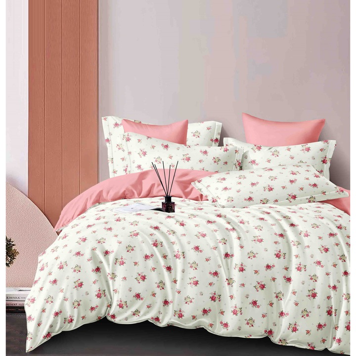 Двойно спално бельо, 2 лица, Finet, 6 части, Чаршаф 230 x 250 см, Чаршаф за завивка 200 x 230 см, 2 калъфки за възглавници 70 x 70 см, 2 калъфки за възглавници 50 x 70 см, Разноцветни, j5