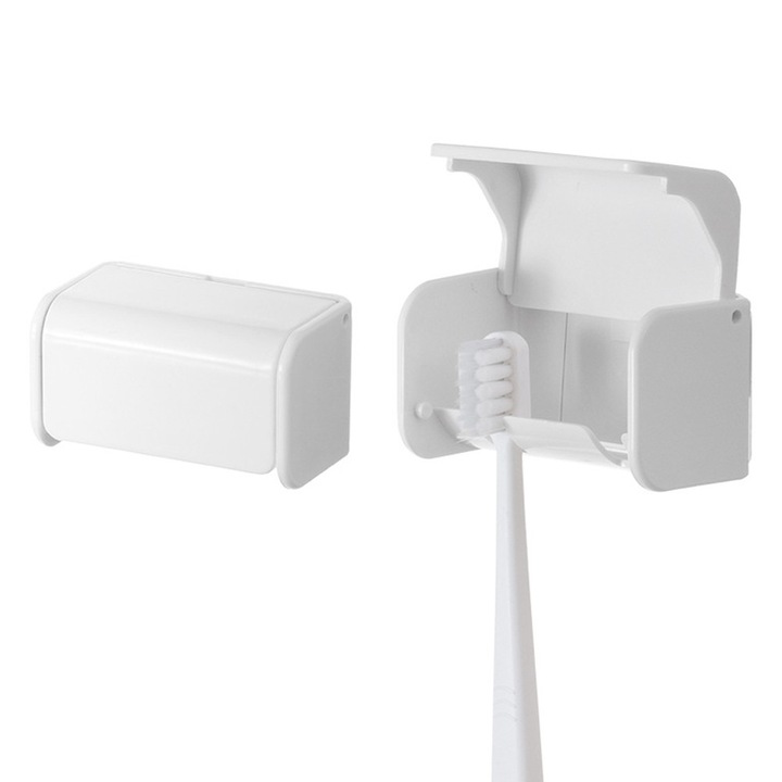 Suport periute de dinti AMRINUGL, design compact, montare pe perete, utilizare igienica, cu capac de protectie