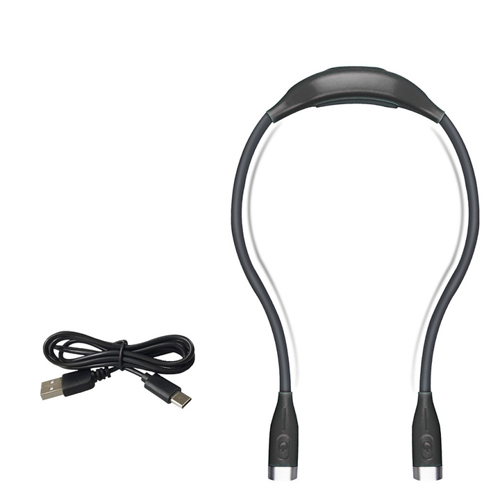 LED фенер за врат, черен, подходящ за поддръжка, къмпинг, пътувания на открито, аварийно осветление за врат