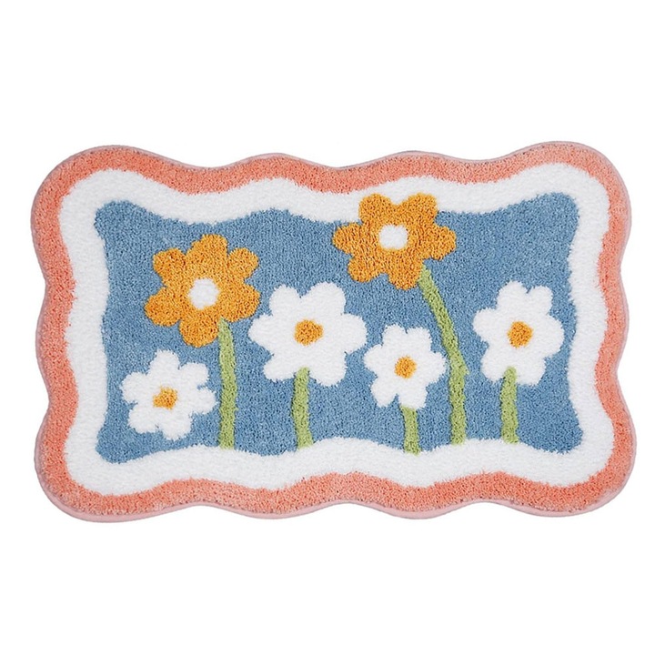 Covorase baie, Enforose, design capsuni, material acrilic, 100x100cm, spate antiderapant, lavabil