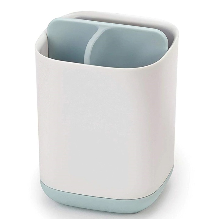 Suport pentru periute de dinti AMRINUGL, cu orificii de ventilatie, baza anti-alunecare, design compact, alb/albastru