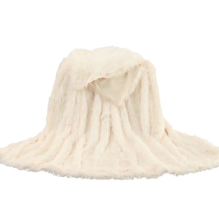Patura din blana artificiala Enforose, 160x200cm, crem alb, moale si calduroasa, decorativa