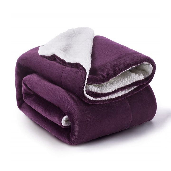 Patura decorativa Enforose, reversibila Sherpa si flanel, super moale, 130x150cm