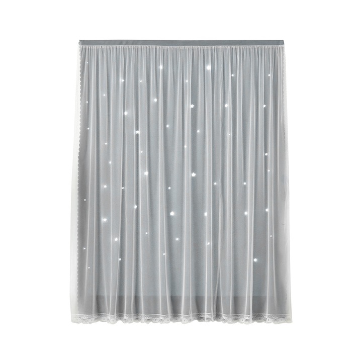 Draperii opace complete, portabile, pentru dormitoare, camere de zi, design cu strat dublu cu stele taiate cu laser pentru efectul de cer instelat, autoadezive pentru agatare usoara 1x1,5 m suprapunere din tul