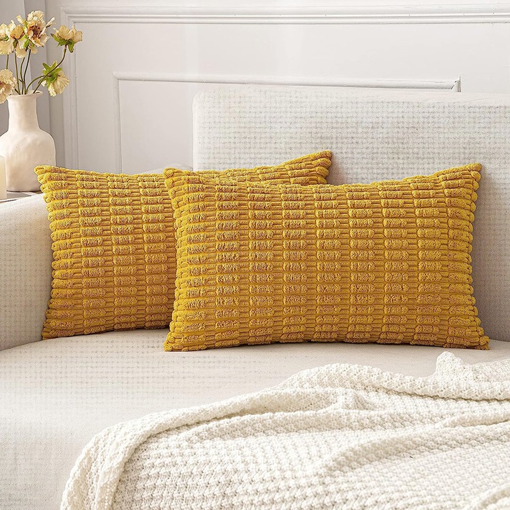 Fete perna decorative set 2 bucati, Enforose, galben mustar, 30x50cm, design chic, fermoar ascuns