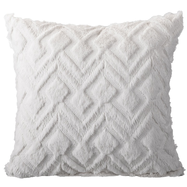 Husa decorativa pentru perne, Enforose, blana sintetica tricotata, 45x45cm, fermoar ascuns, bej crem