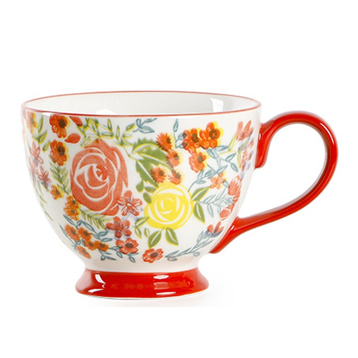 Cani ceramice artizanale, set 450ml, sigure pentru microunde, cu modele pictate manual