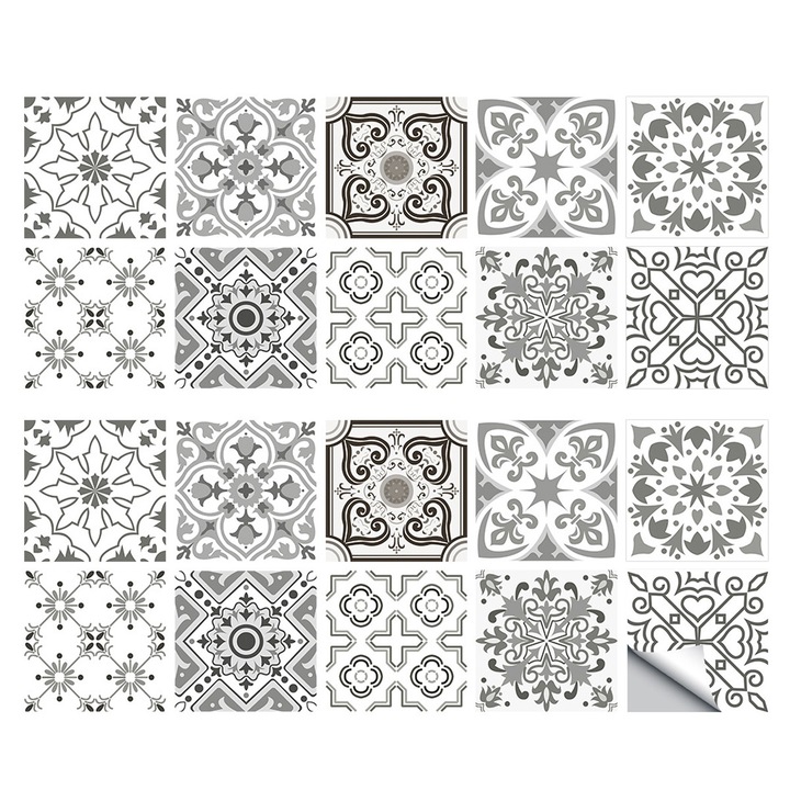 Set placi decorative de vinil, Enforose, gri retro, rezistente la apa, instalare usoara, 2 seturi
