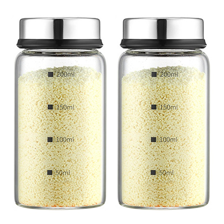 Set rasnite condimente Enforose, 2PCS, capac din otel inoxidabil, corp din sticla clara, design elegant