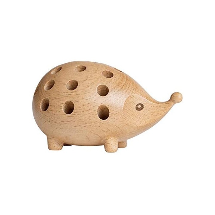 Държач за моливи Hedgehog, Enforose, минималистичен дизайн, букова дървесина, включва 12 цветни химикалки