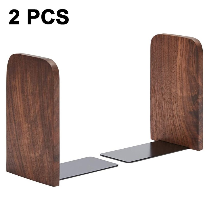 Suport carti HERUSI, set 2 bucati, lemn fag si nuc, maro inchis si deschis, 13x8x10.5cm