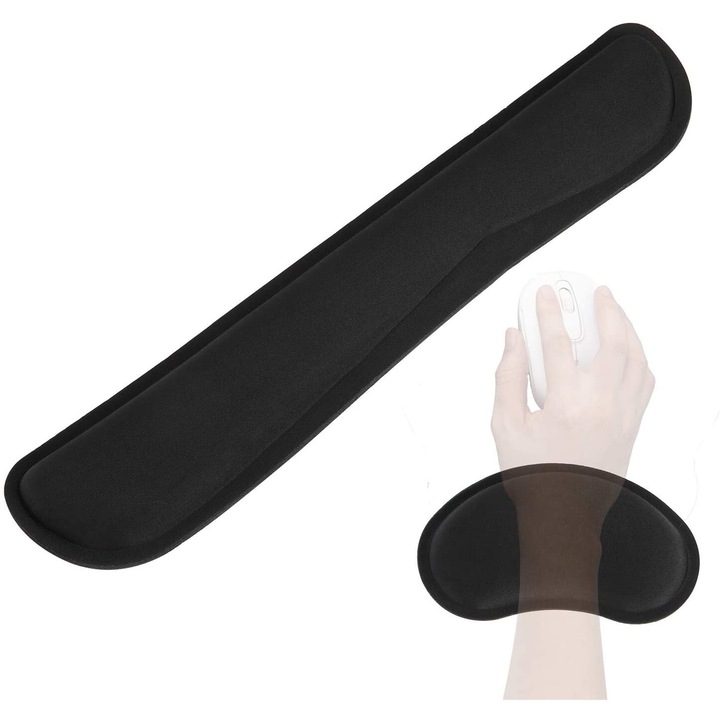 Memóriahabos csuklótámasz készlet, Enforose, ergonomikus kialakítás, csúszásmentes, fekete, megnövelt méret