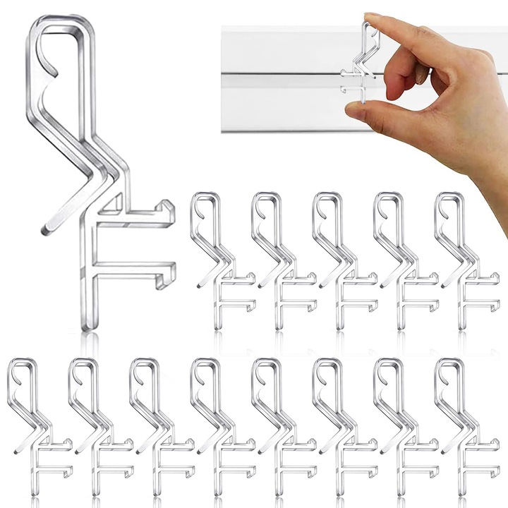 Clipuri transparente pentru draperii, Enforose, rezistente, instalare usoara, alb, set de 14